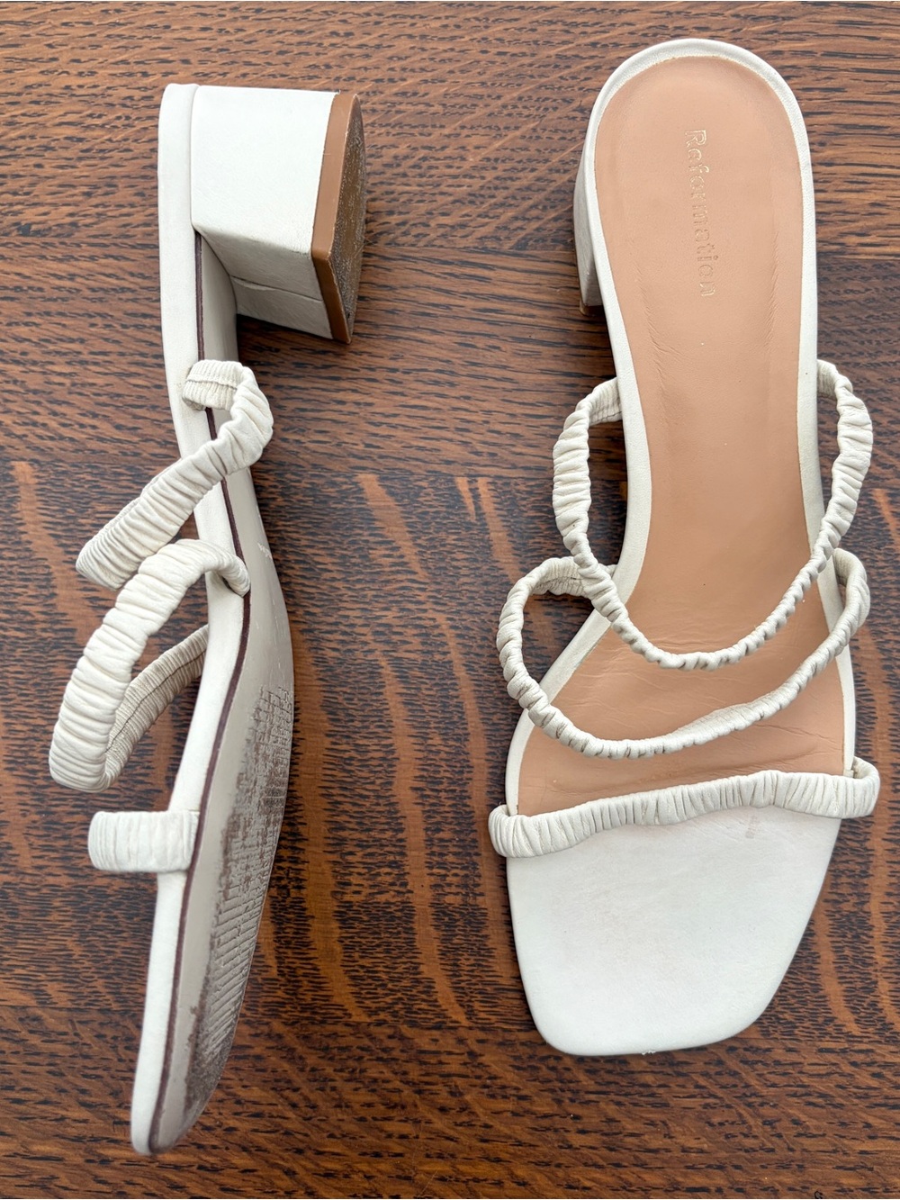 Reformation Assunta Strappy Block Heel Sandals Cream Vegan Womens 7